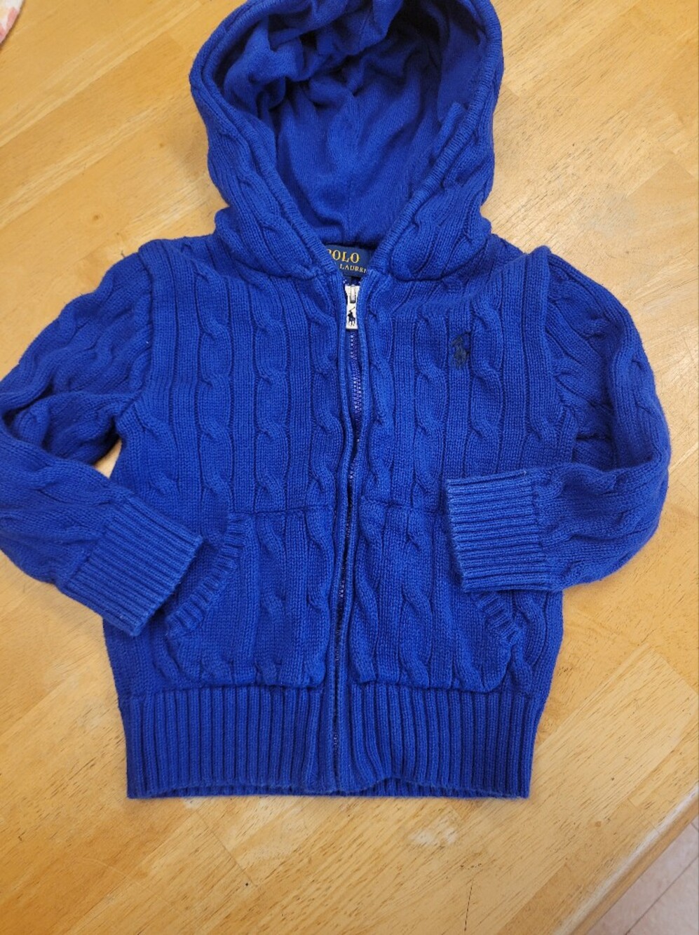 Polo Ralph Lauren Cable Knit Zip Sweater Hood Blue Cobalt Toddler Size 2 Polo Ra